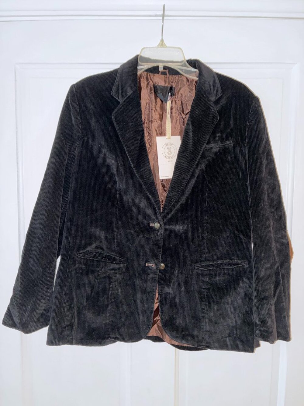 Urban Renewal Black Corduroy Blazer Brown Elbow Patch Jacket Women’s 38 NWT